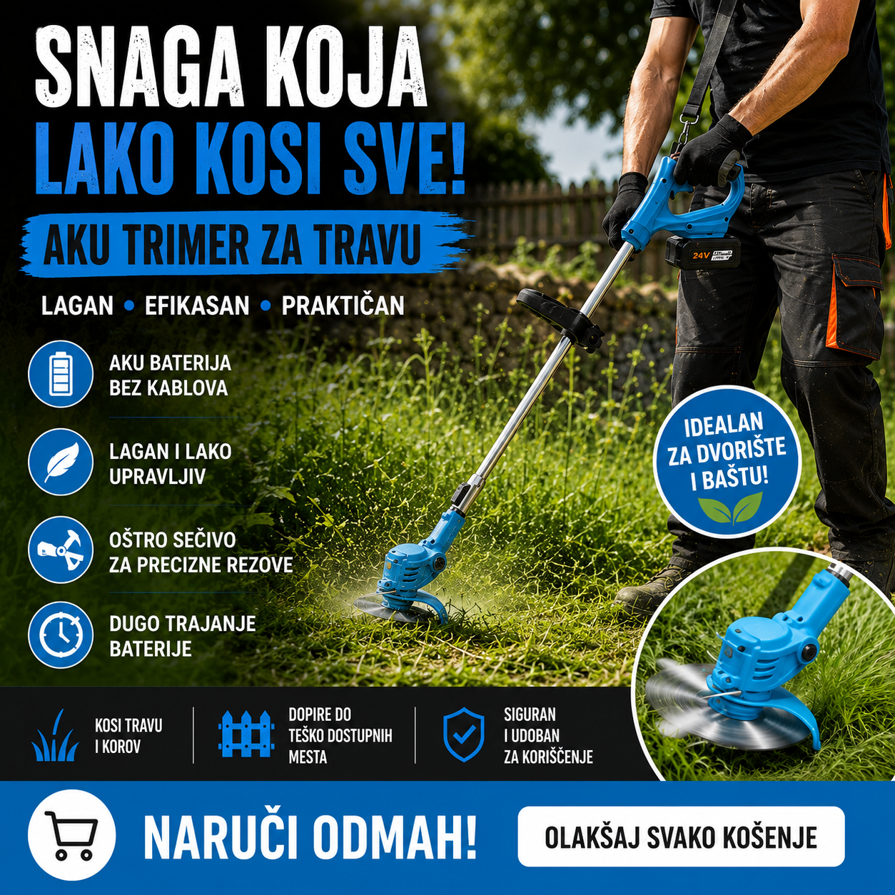 Aku trimer za travu sa 2 baterije